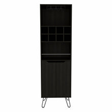 Black Tall Bar Cabinet with Two Door Panels and Top Wine Glass Rack