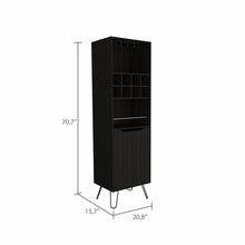 Black Tall Bar Cabinet with Two Door Panels and Top Wine Glass Rack