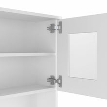 White Pantry Cabinet with Two Door Panels and Side Open Shelves