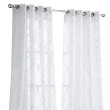 White Trellis Pattern Embroidered Window Curtain Panel 84”
