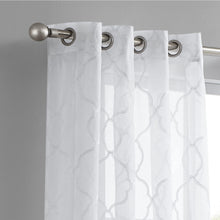 White Trellis Pattern Embroidered Window Curtain Panel 84”
