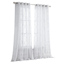 White Trellis Pattern Embroidered Window Curtain Panel 84”