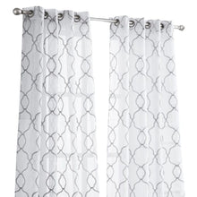 Silver Trellis Pattern Embroidered Window Curtain Panel 84”