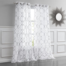 Silver Trellis Pattern Embroidered Window Curtain Panel 84”