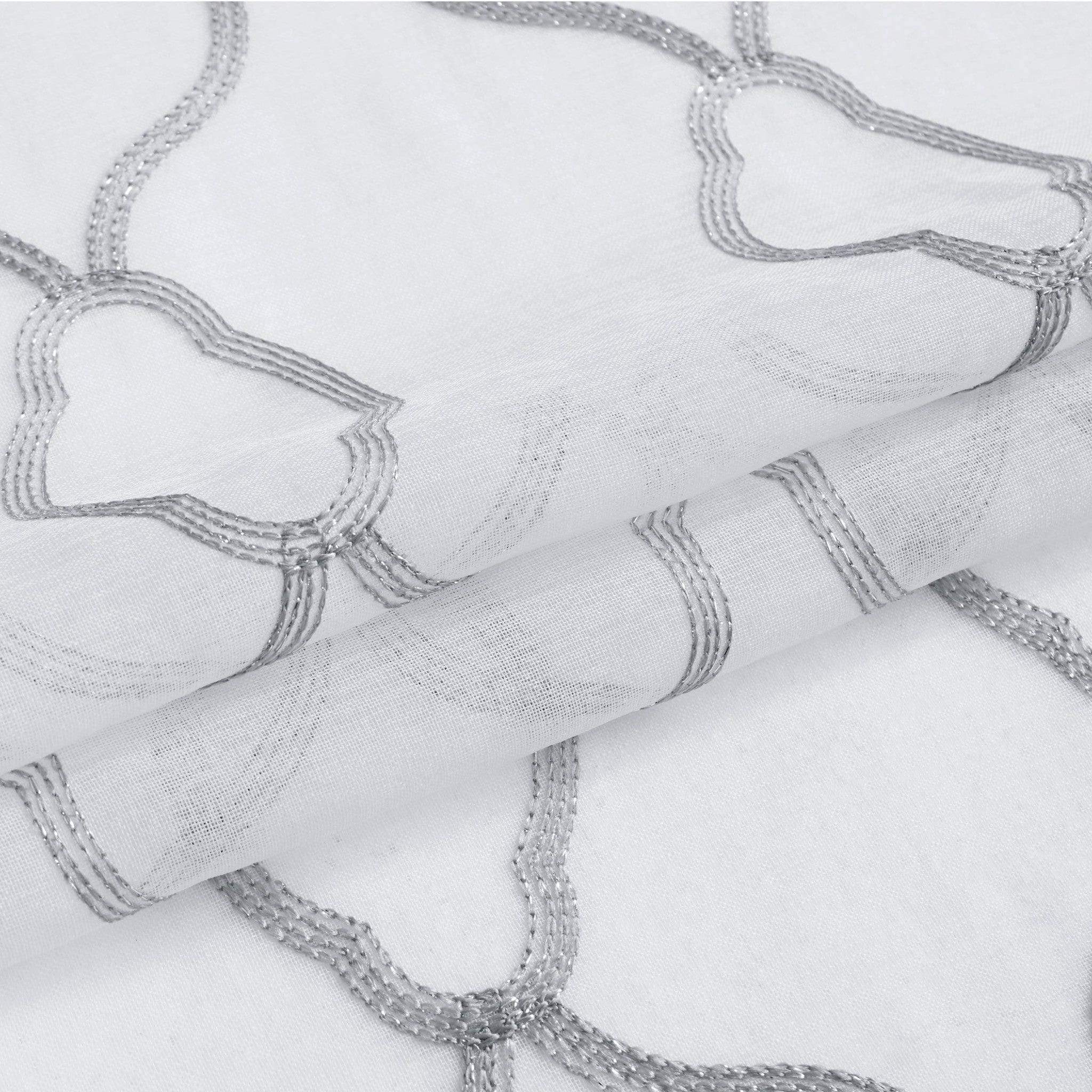 Silver Trellis Pattern Embroidered Window Curtain Panel 84”