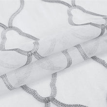 Silver Trellis Pattern Embroidered Window Curtain Panel 84”