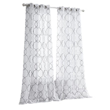 Silver Trellis Pattern Embroidered Window Curtain Panel 84”