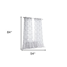 Silver Trellis Pattern Embroidered Window Curtain Panel 84”