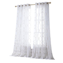 Charcoal Trellis Pattern Embroidered Window Curtain Panel 84”