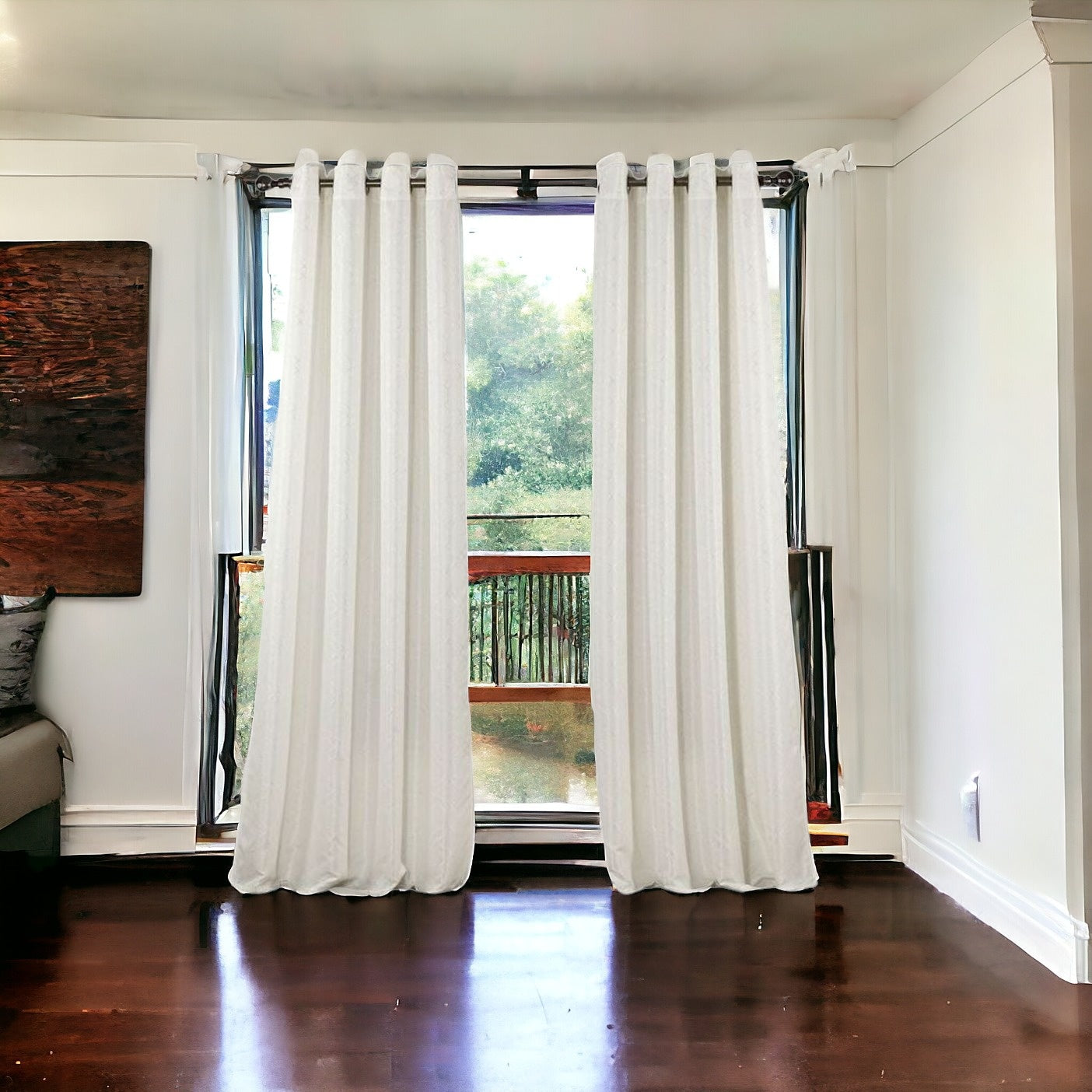 84" Ivory Linework Textured Window Curtain Panel