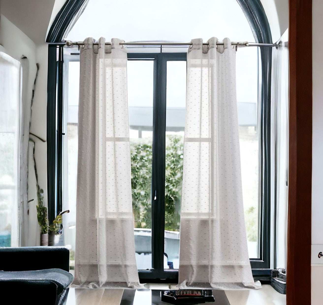 84” Gray Ribbon Embellished Window Curtain Panel