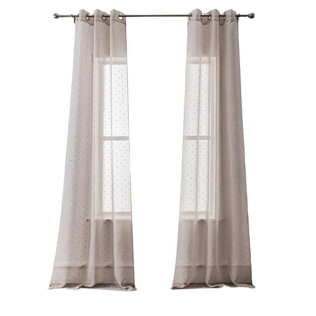 96” Tan Ribbon Embellished Window Curtain Panel