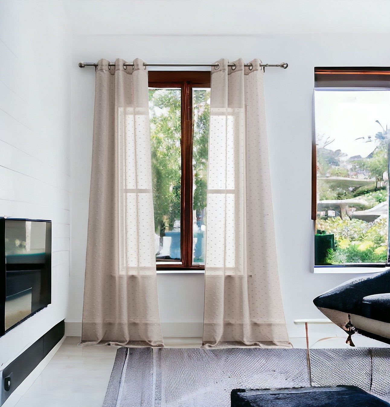 96” Tan Ribbon Embellished Window Curtain Panel