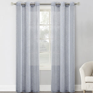 Set of Two 96"  Silver Stripe Embroidered Window Panels