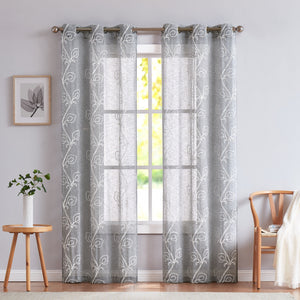 Set of Two 84"  Silver Boho Embroidered Window Panels