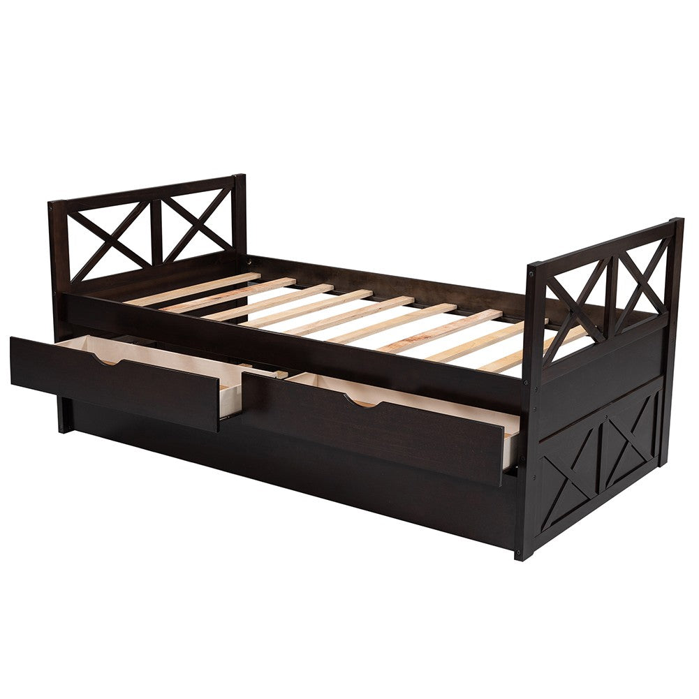 Twin Espresso Upholstered Bed With Trundle