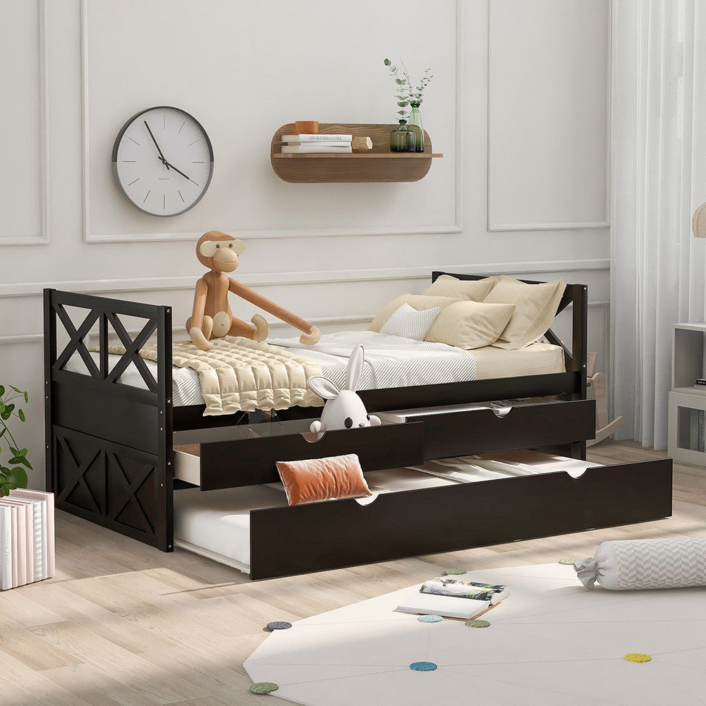 Twin Espresso Upholstered Bed With Trundle
