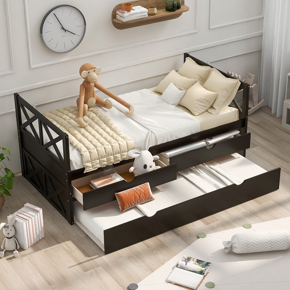 Twin Espresso Upholstered Bed With Trundle