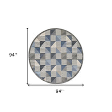 8' Round Blue And Gray Round Geometric Stain Resistant Indoor Outdoor Area Rug