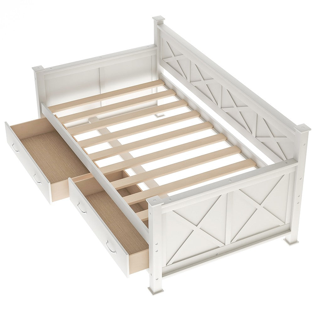Twin White Two Drawer Bed