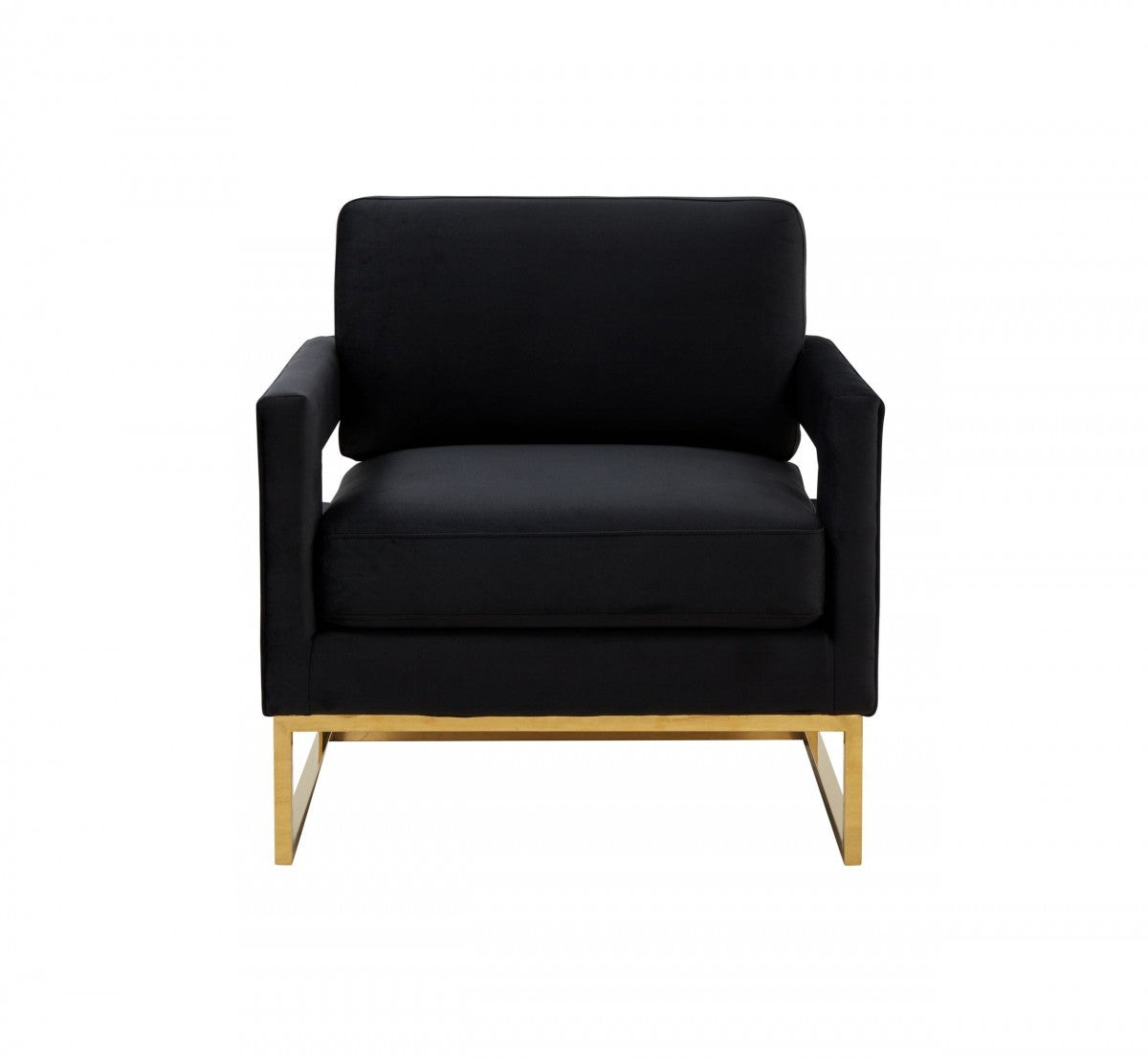 Elegante silla de terciopelo negro y acero dorado