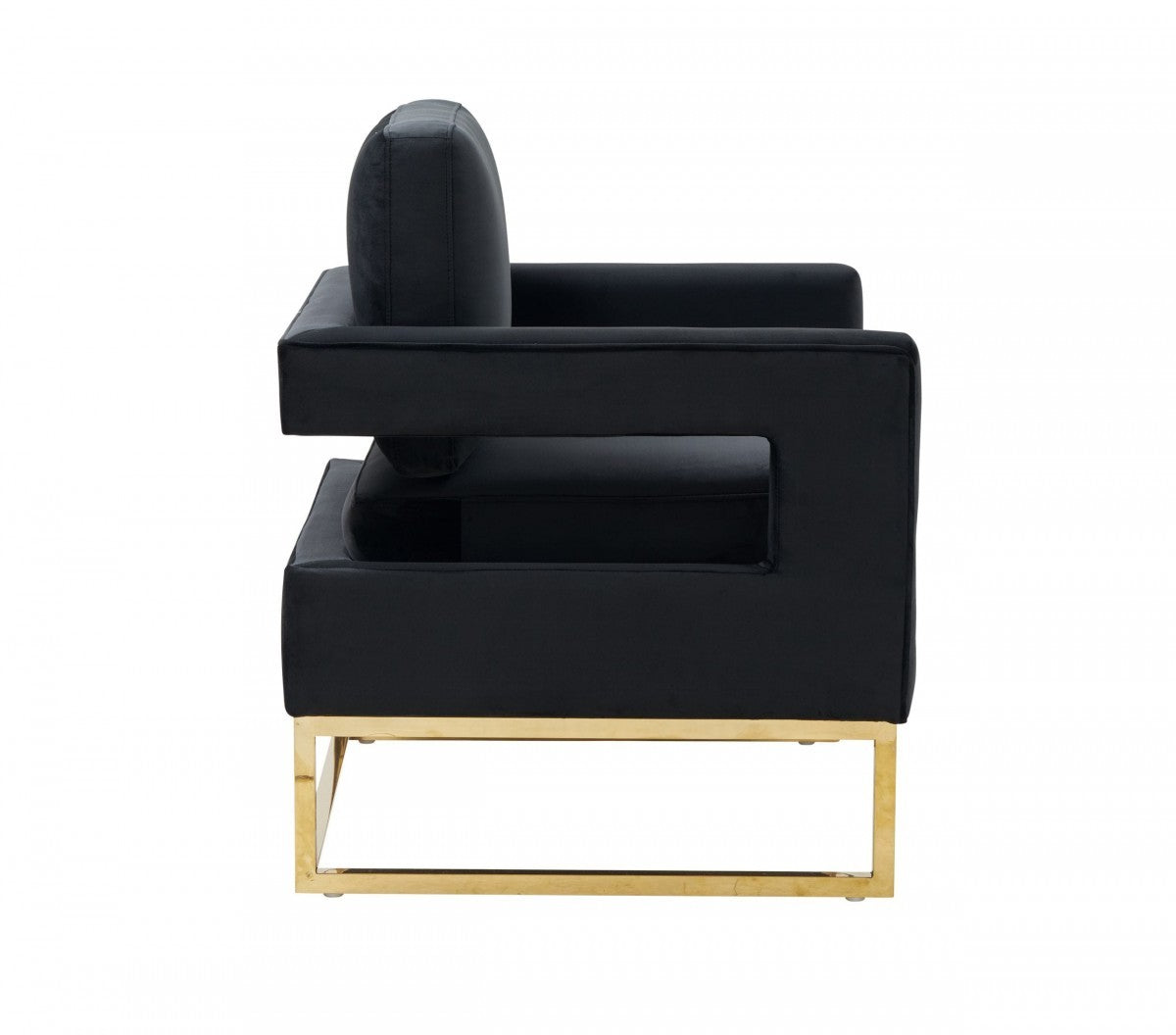 Elegante silla de terciopelo negro y acero dorado