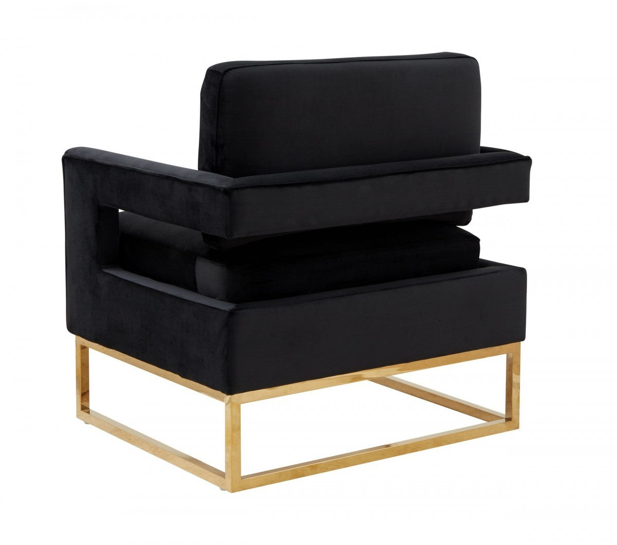 Elegante silla de terciopelo negro y acero dorado