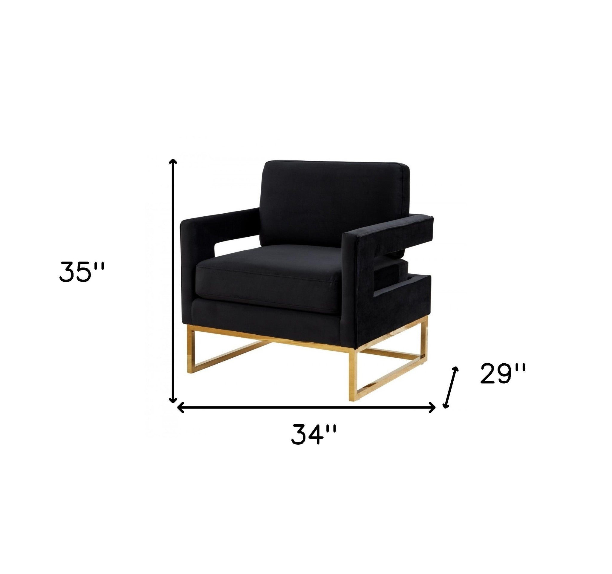 Elegante silla de terciopelo negro y acero dorado
