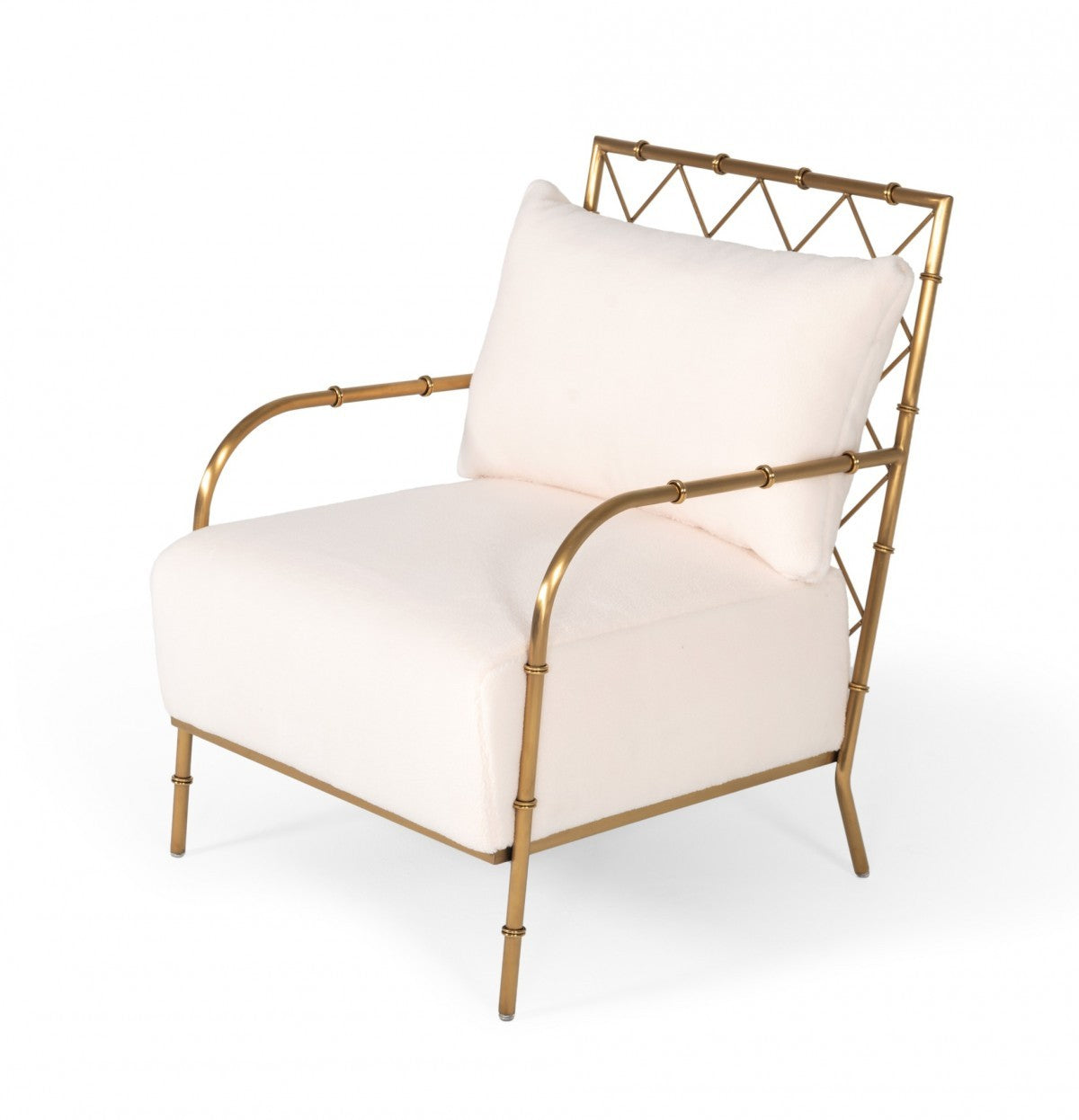 Elegante silla decorativa con estructura en A de terciopelo blanco y dorado