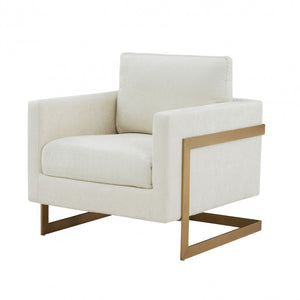 Stylish Cream and Gold Fabric Accent Chair