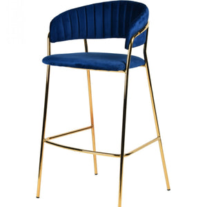 Set Of Two 40" Blue And Golden Steel Low Back Bar Height Bar Chairs With Footrest