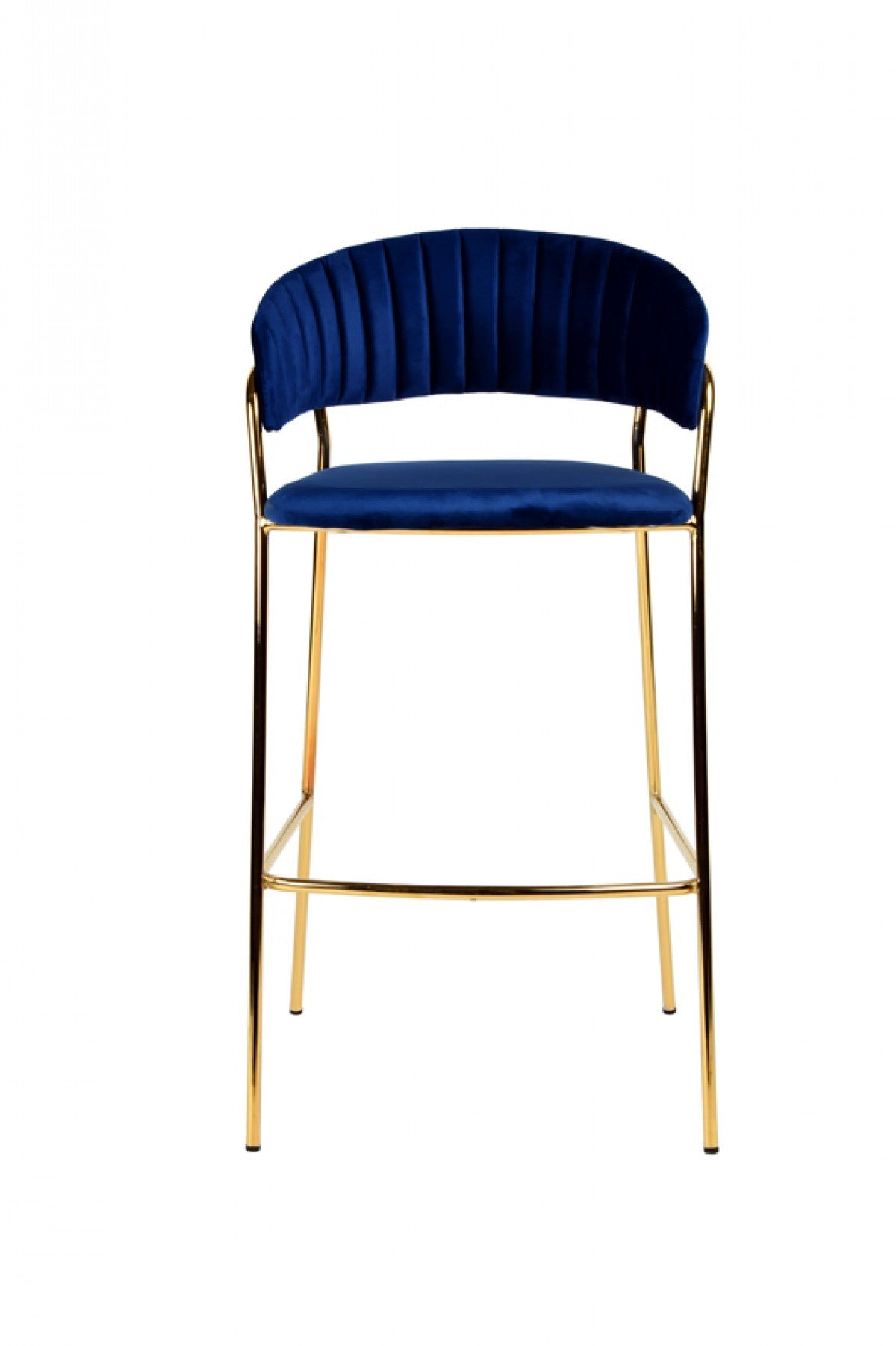 Set Of Two 40" Blue And Golden Steel Low Back Bar Height Bar Chairs With Footrest