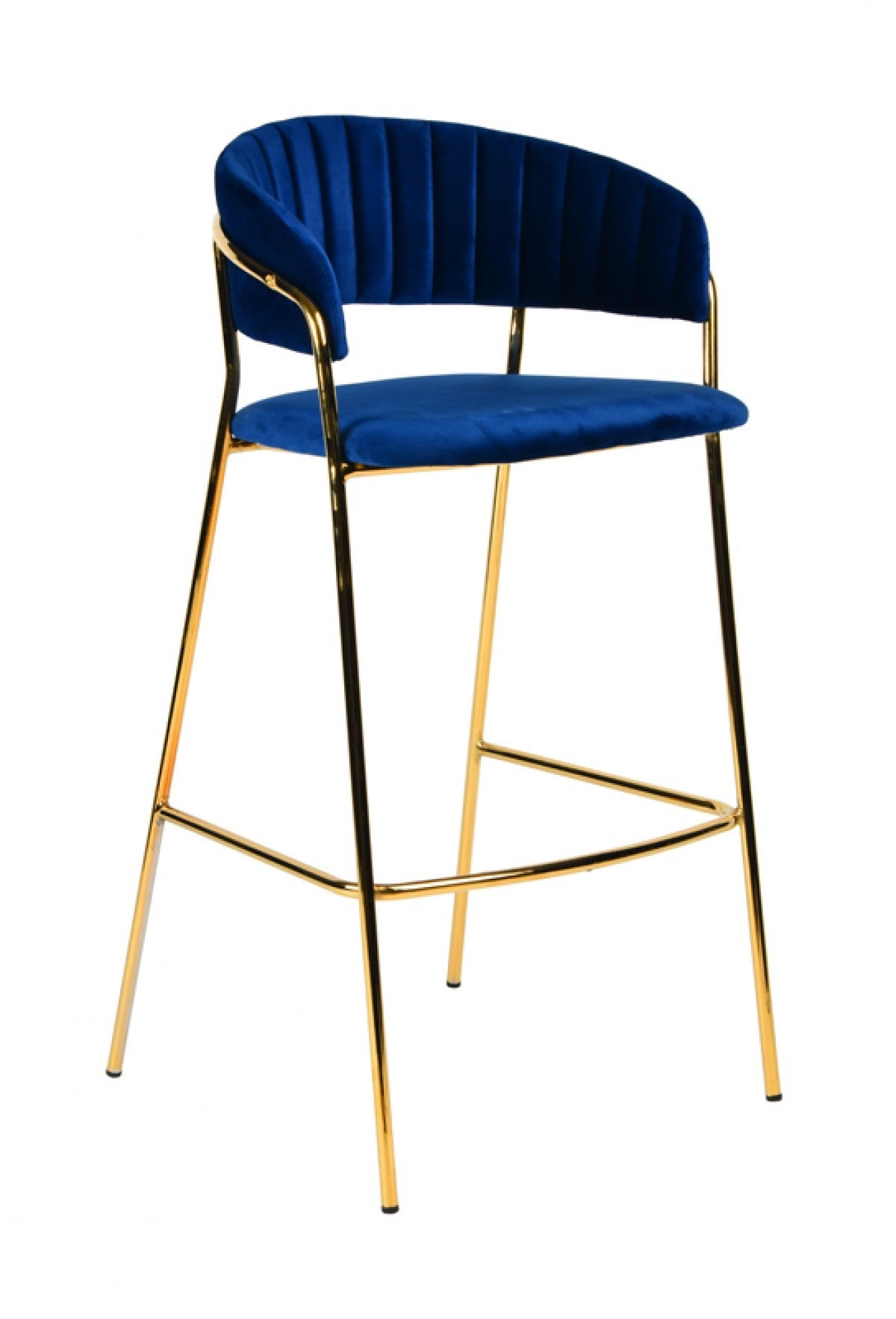 Set Of Two 40" Blue And Golden Steel Low Back Bar Height Bar Chairs With Footrest