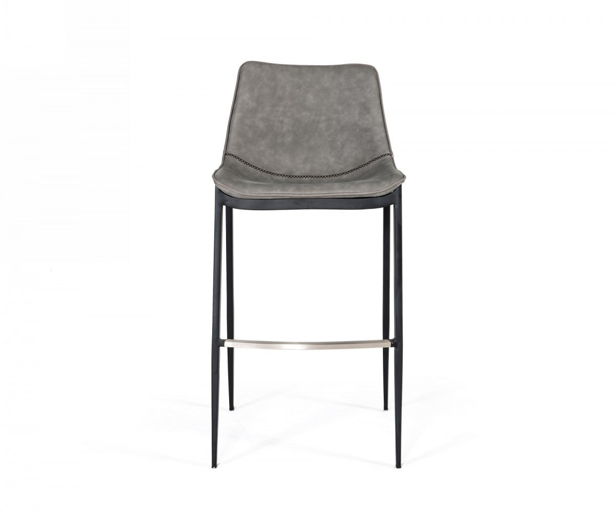 Set Of Two 43" Grey Faux Leather And Black Bar Height Bar Chairs With Footrest