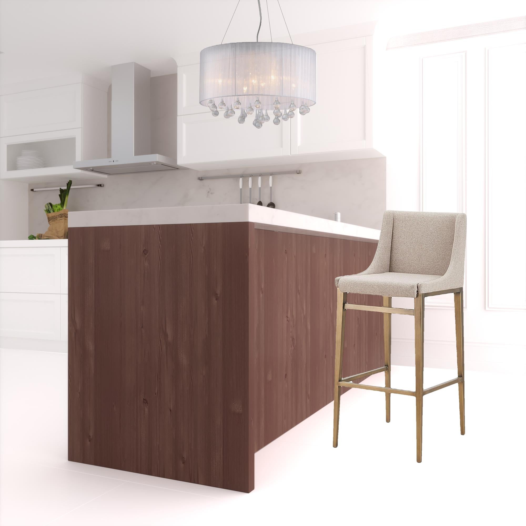 Set Of Two 41" Beige And Antiqued Gold Bar Height Chairs With Footrest