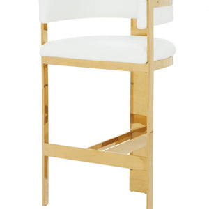 39" White Faux Leather And Stainless Steel Low Back Bar Height Chair With Footrest