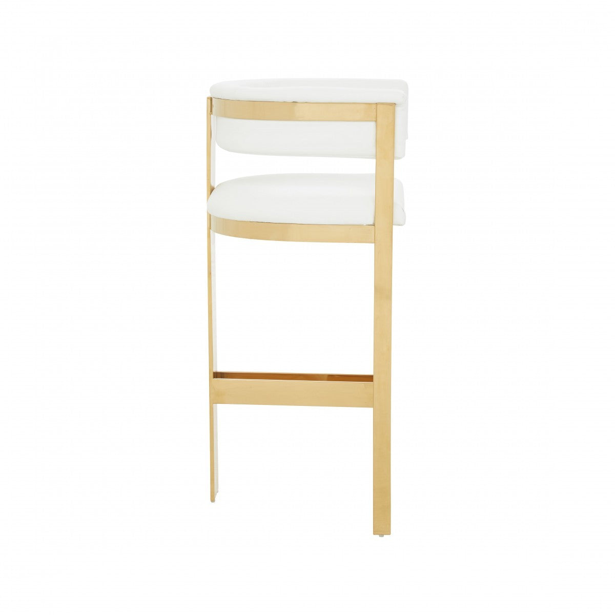 39" White Faux Leather And Stainless Steel Low Back Bar Height Chair With Footrest