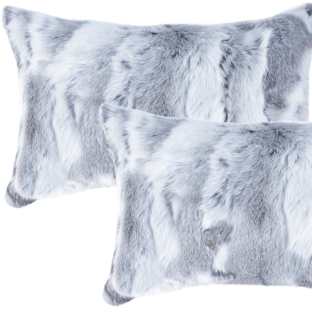 Set Of Two 12" X 20" Grey Rabbit  Natural Fur Throw Pillows
