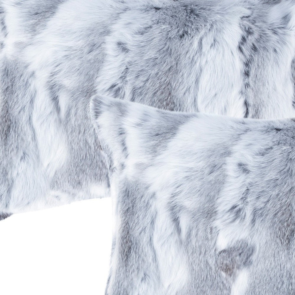 Set Of Two 12" X 20" Grey Rabbit  Natural Fur Throw Pillows