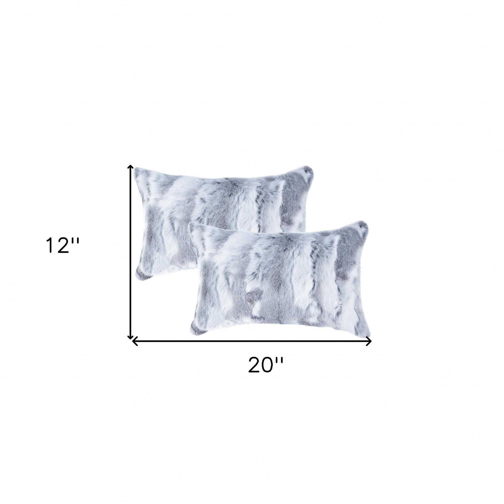 Set Of Two 12" X 20" Grey Rabbit  Natural Fur Throw Pillows