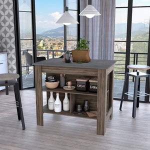 Dark Brown and Onyx Kitchen Island with Three Storage Shelves