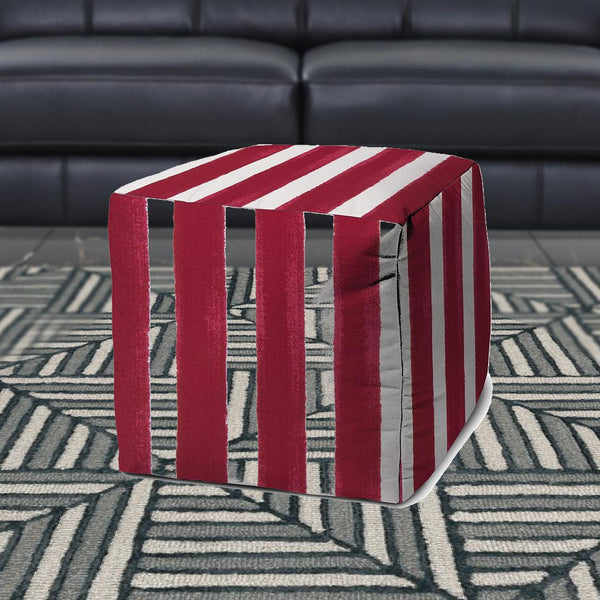 Pink And White Cube Striped Indoor Outdoor Pouf Cover 17"