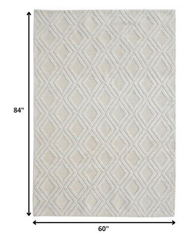 Ivory Diamond Lattice Modern Area Rug - 5’ x 7’