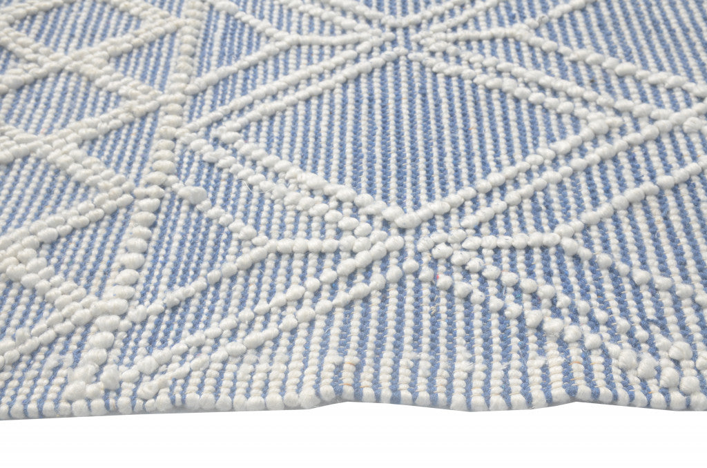 5’ x 7’ Blue Ivory Tribal Geometric Pattern Area Rug