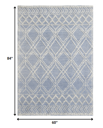 5’ x 7’ Blue Ivory Tribal Geometric Pattern Area Rug