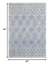 5’ x 7’ Blue Ivory Tribal Geometric Pattern Area Rug