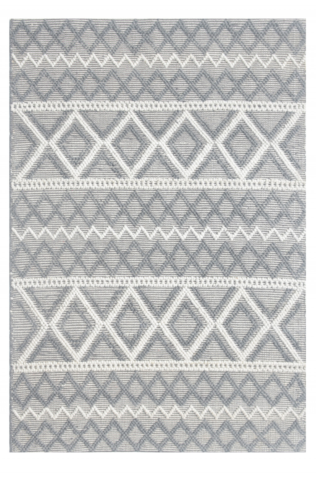 6’ x 9’ Gray Ivory Diamonds Boho Chic Area Rug