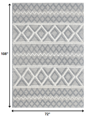 6’ x 9’ Gray Ivory Diamonds Boho Chic Area Rug