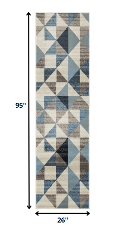 2’ x 8’ Blue Beige Nested Diamonds Modern Runner Rug