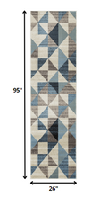 2’ x 8’ Blue Beige Nested Diamonds Modern Runner Rug